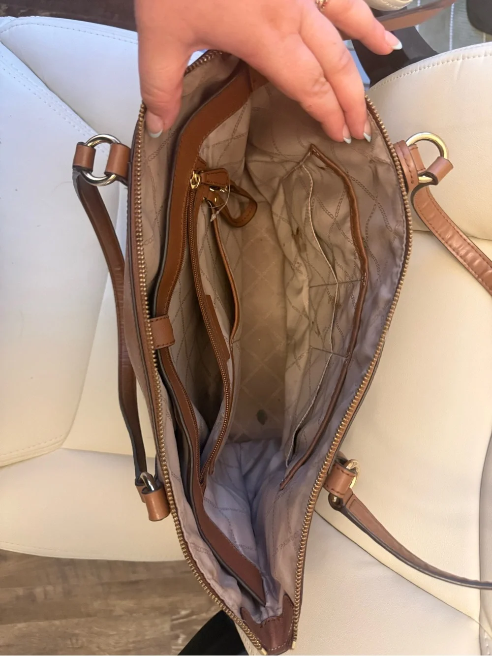 Michael Kors Cognac Leather Tote with Side Pockets